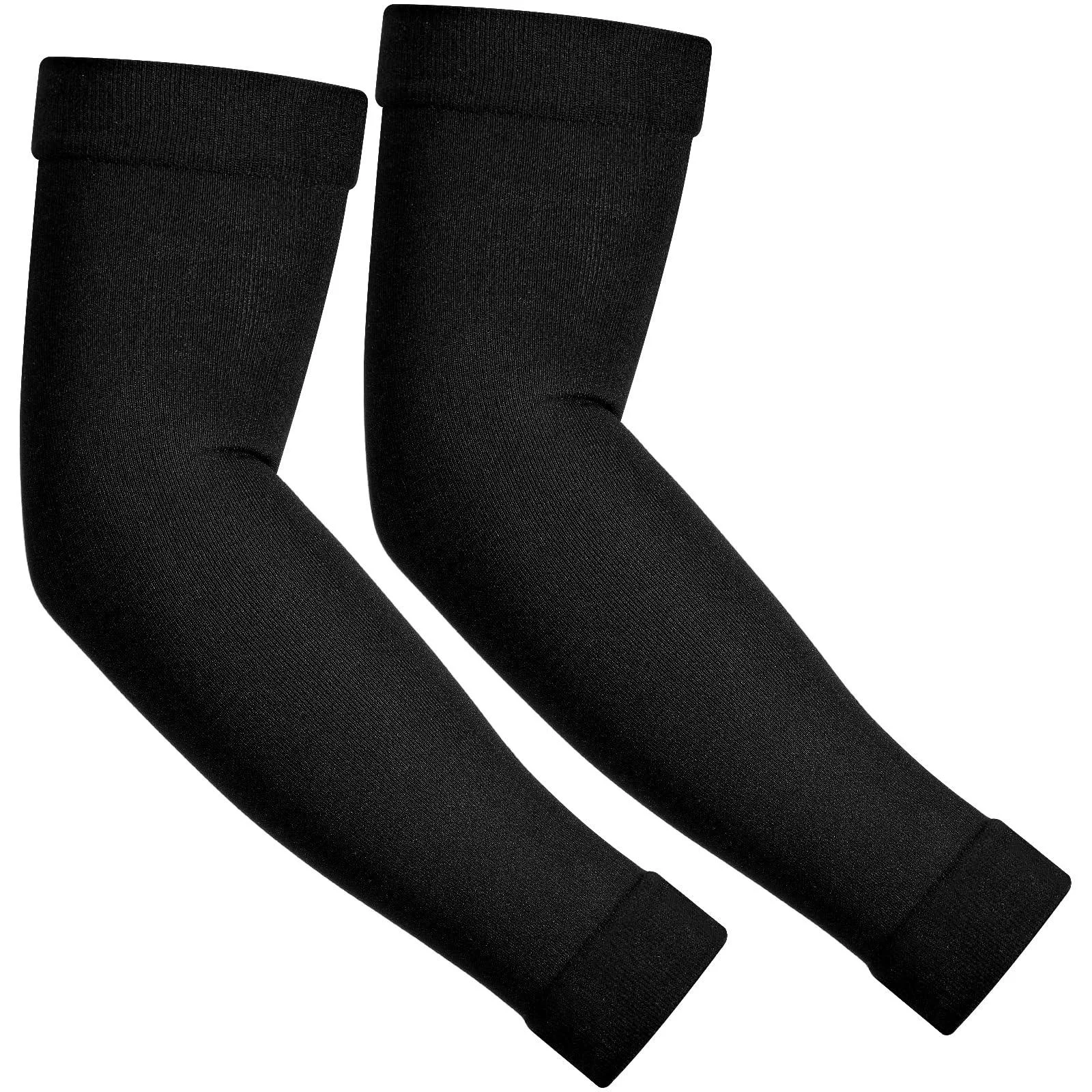 2 Pieces Knitted Compression Arm Sleeves for Men Full Arm Gradient Compression Sleeves Support Sleeve for Weightlifting Basketball Golf and Training Black - Floraltop