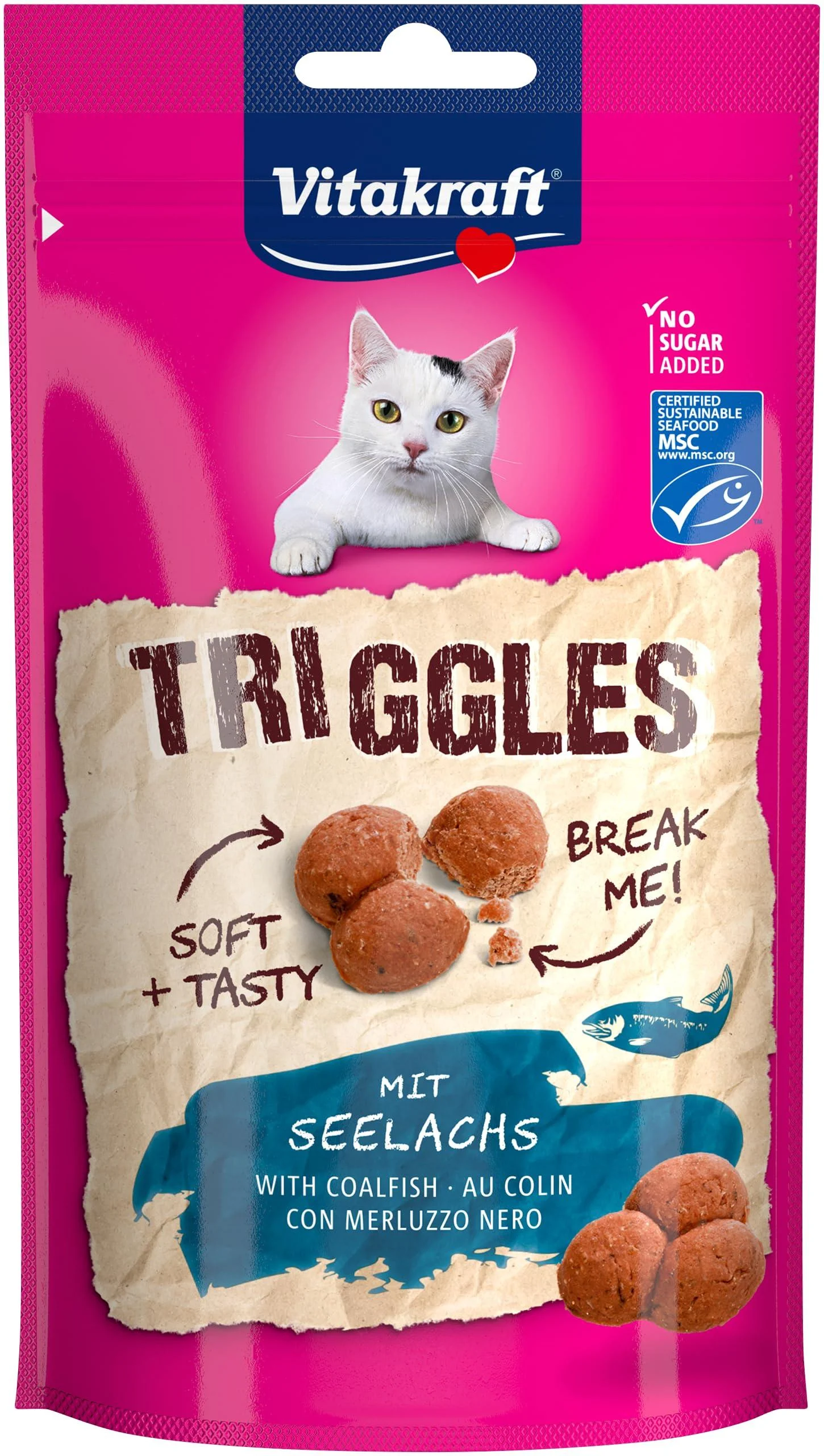 Vita power triggles cat snack with pussies portionable in three snacks ideal as reward or training without added sugar (1x 40g) 40 g (1 Pack) - Vitakraft