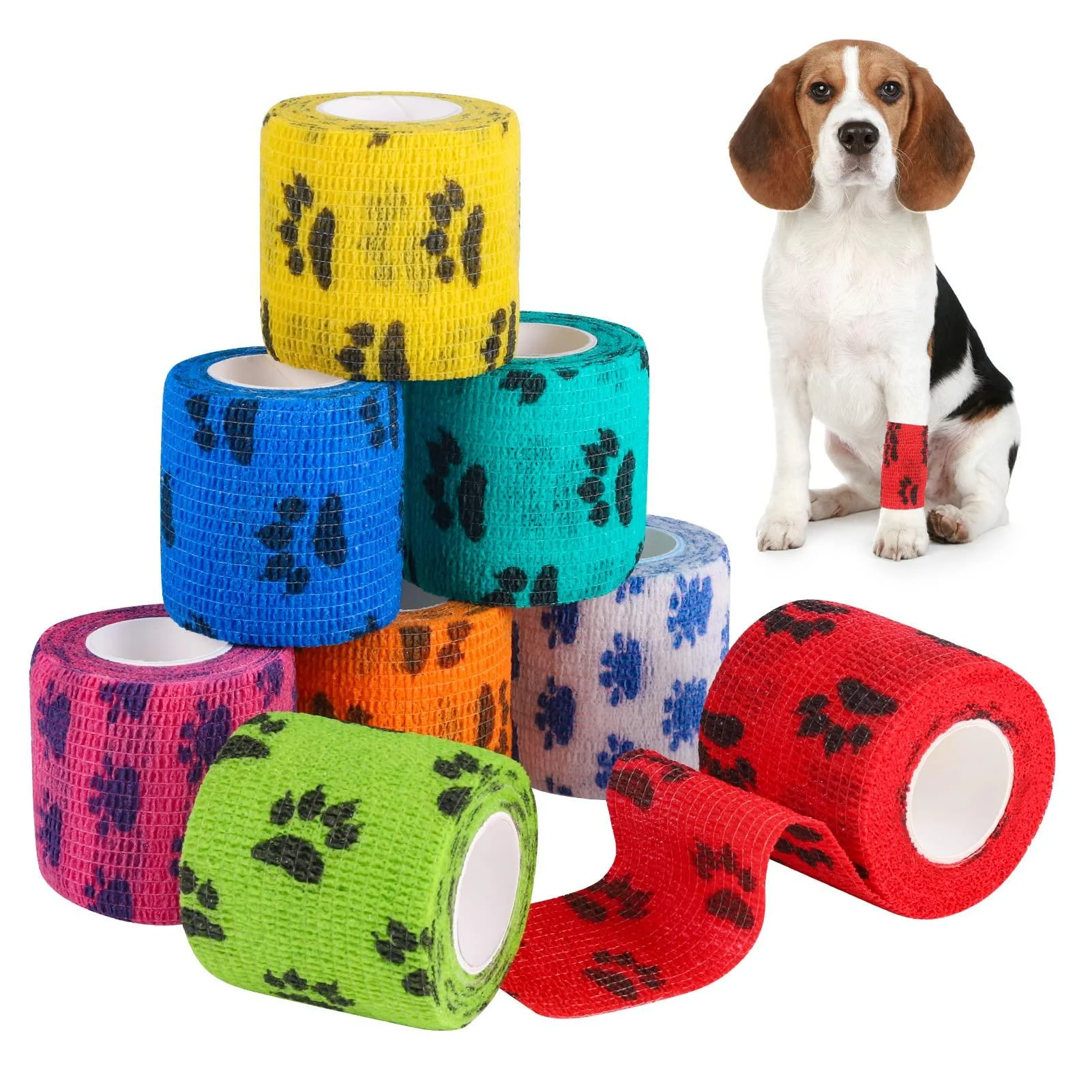 AKlamater 8 Rolls Pet Vet Wrap Self Adhesive Bandage Cohesive Bandages Non-woven Pet Elastic Bandages Wrap Tape for Wrist Ankle Sprains & Swelling 5cm x 4.5m