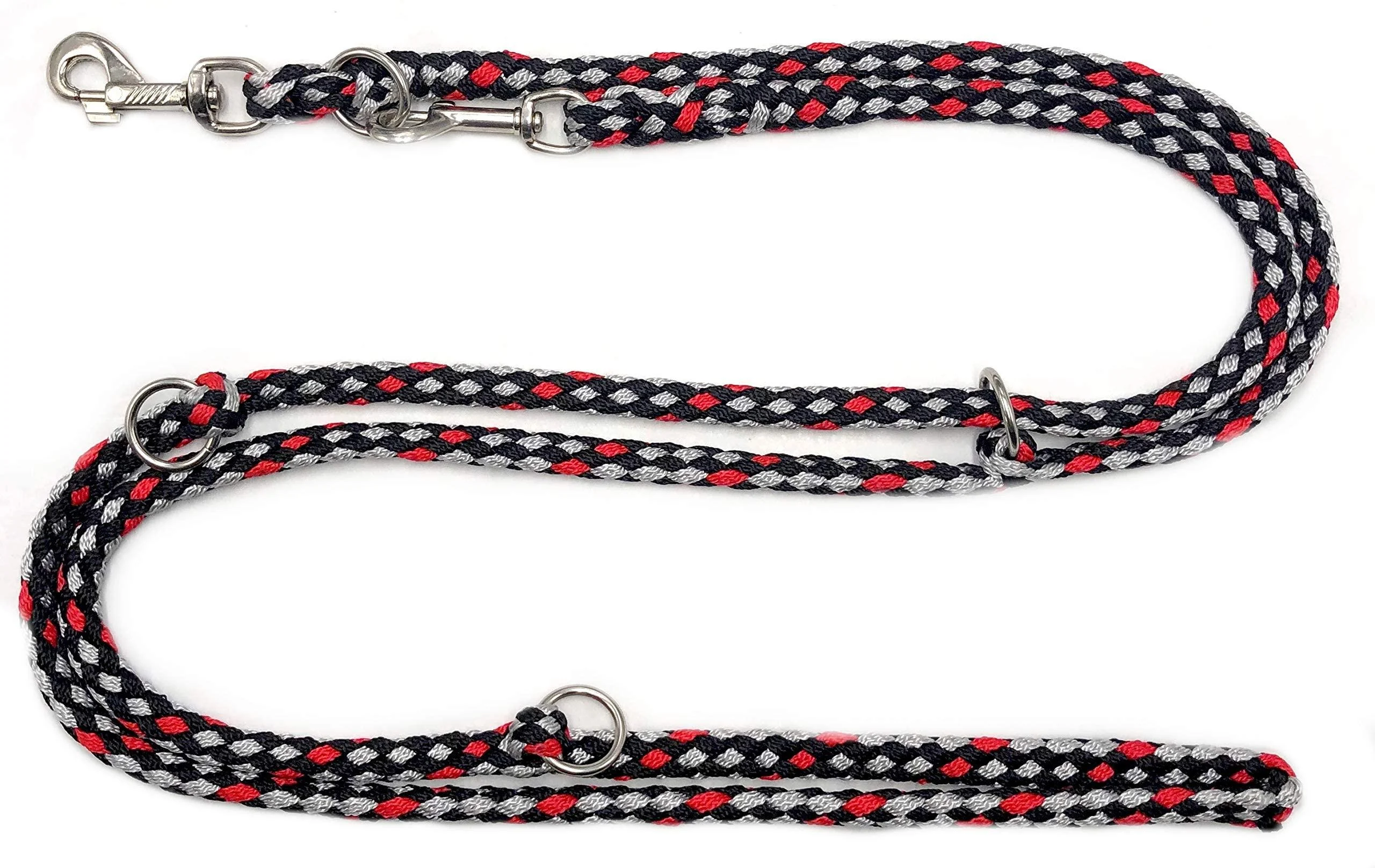 Dogeline Double-leash Practice line for medium dogs up to 45 kg over 39 colors very stable (2.40 m Ohio) 2.40 m black and gray-red