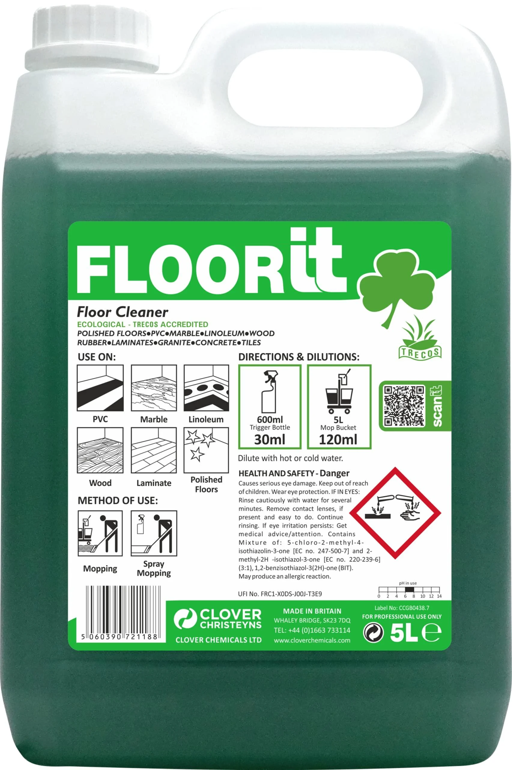 Clover Floorit Floor Cleaner (498) 5 Ltr - North Star Supplies
