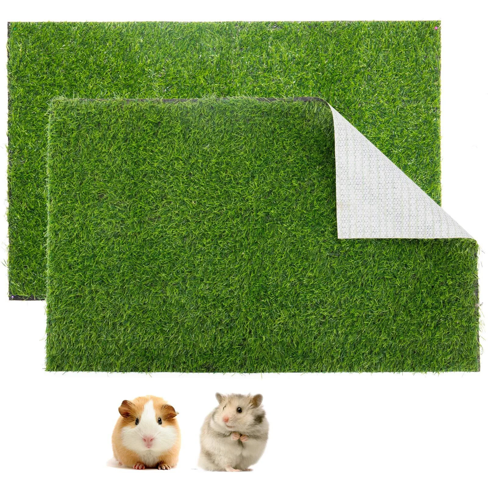 Aulock 2 Pcs Artificial Grass Guinea Pig Pee Pads- 15.7 23.6 Inch Fake Grass Rug Potty Training Replacement Artificial Turf for Puppy, Rabbits, Hamsters, Bunnies, Gerbils, Other Small Animals