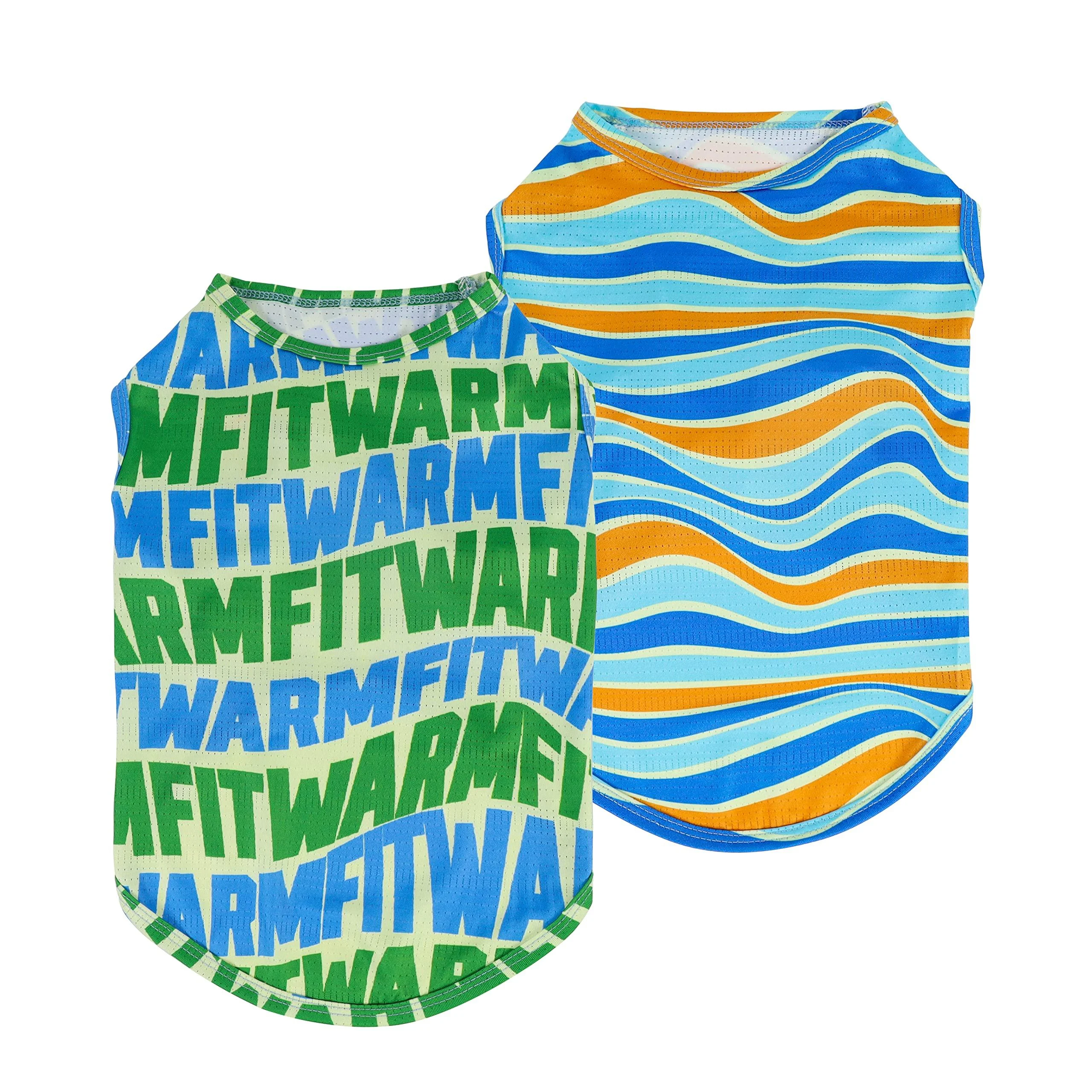 Fitwarm 2 Pack Dog Cooling Shirt Lightweight Summer Dog Clothes for Small Dogs Boy Pet Striped Tshirt Cat Outfit Breathable Mesh Green Blue Medium Medium Green