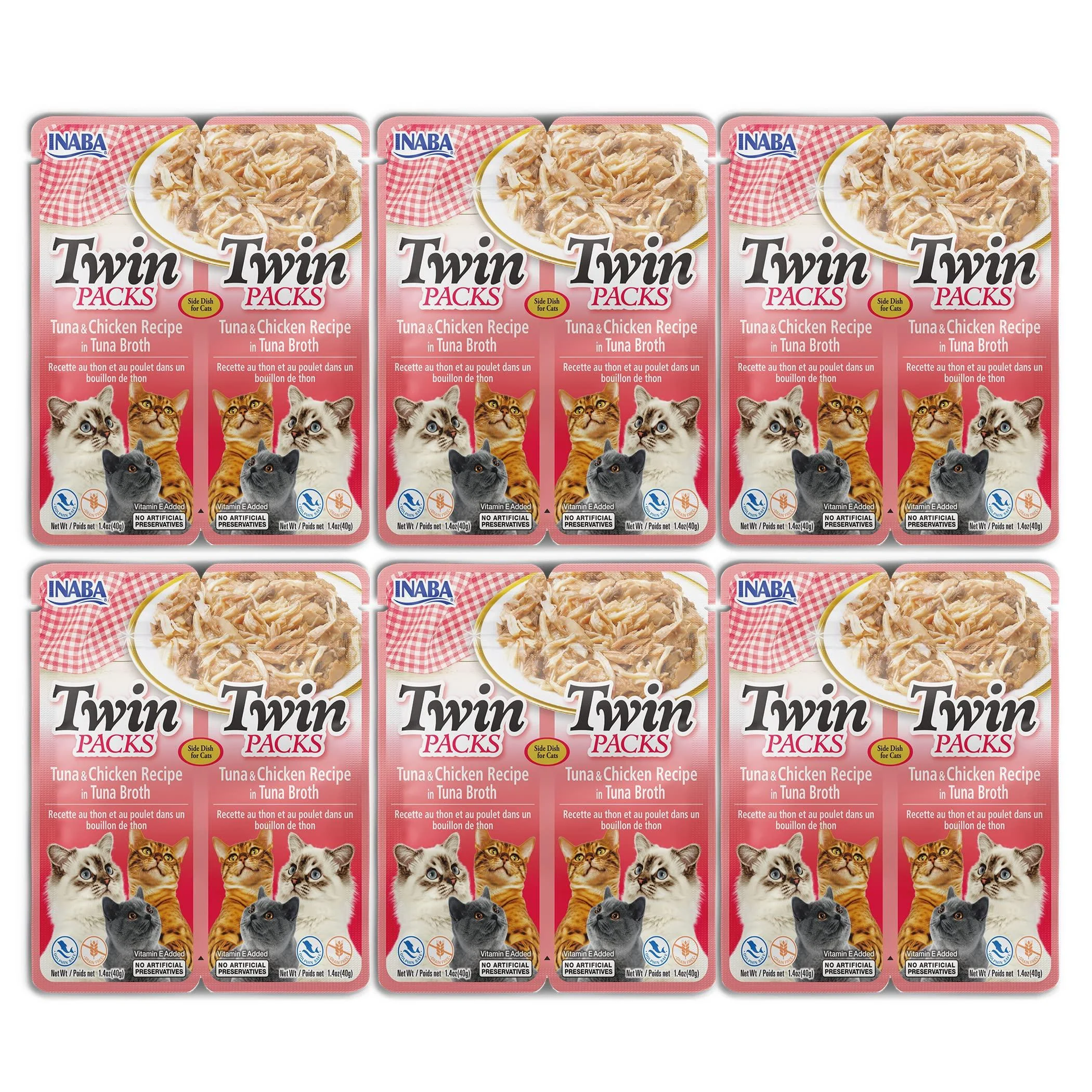 INABA Twin Packs for Cats, Grain-Free Shredded Chicken & Broth Gele Side Dish/Topper Pouch, 1.4 Ounces per Serving, 22.4 Ounces Total (16 Servings) Tuna & Chicken Recipe in Tuna Broth 1.4 Ounce (Pack of 12)
