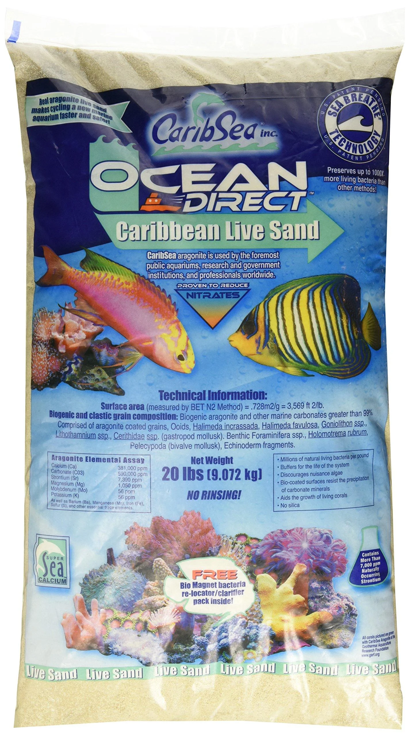 Carib Sea ACS000920 Ocean Direct Natural Live Sand for Aquarium 20-Pound