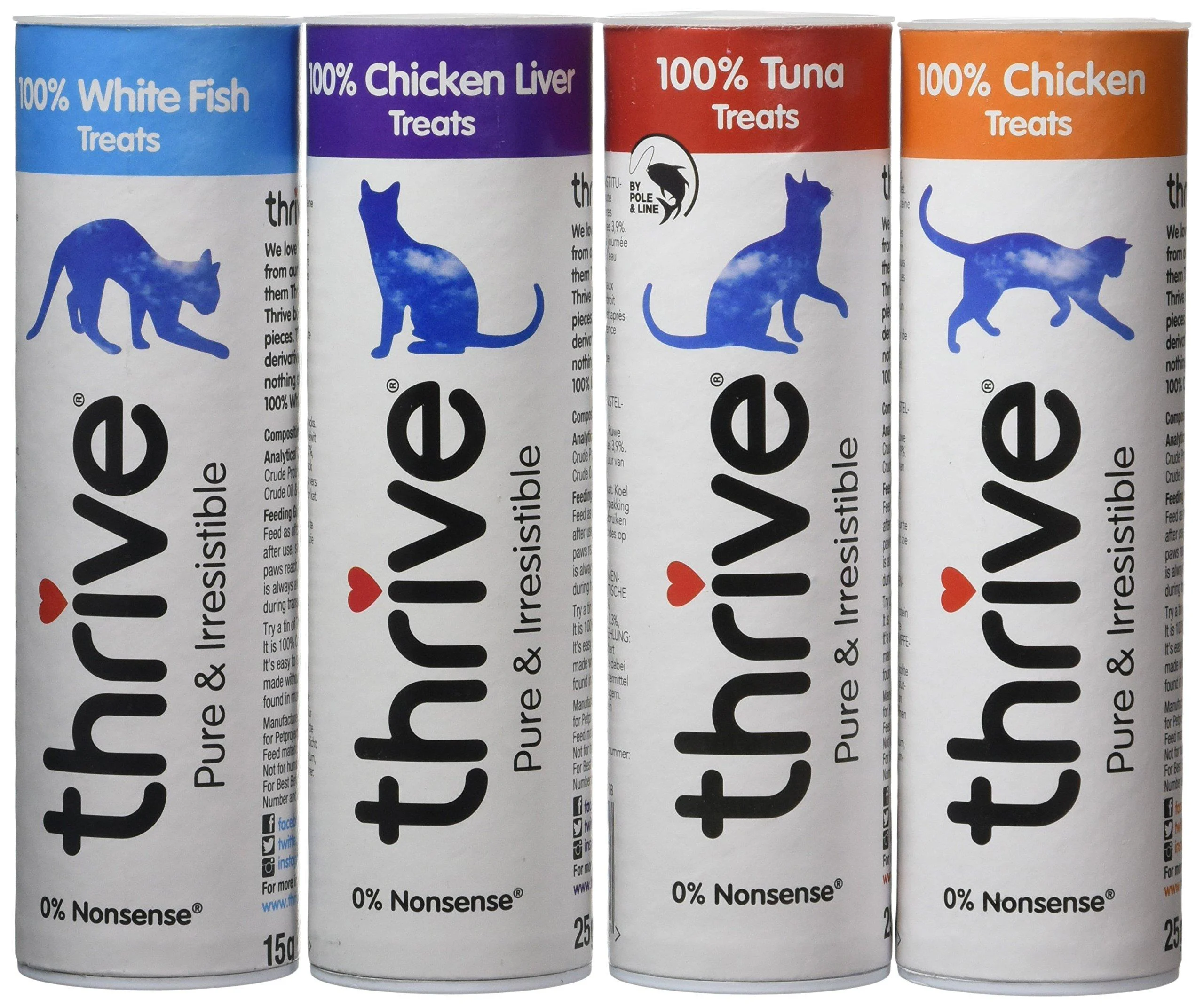 Thrive Cat Treats Assorted (Chicken White Fish Tuna & Chicken Liver). (Pack of 4)