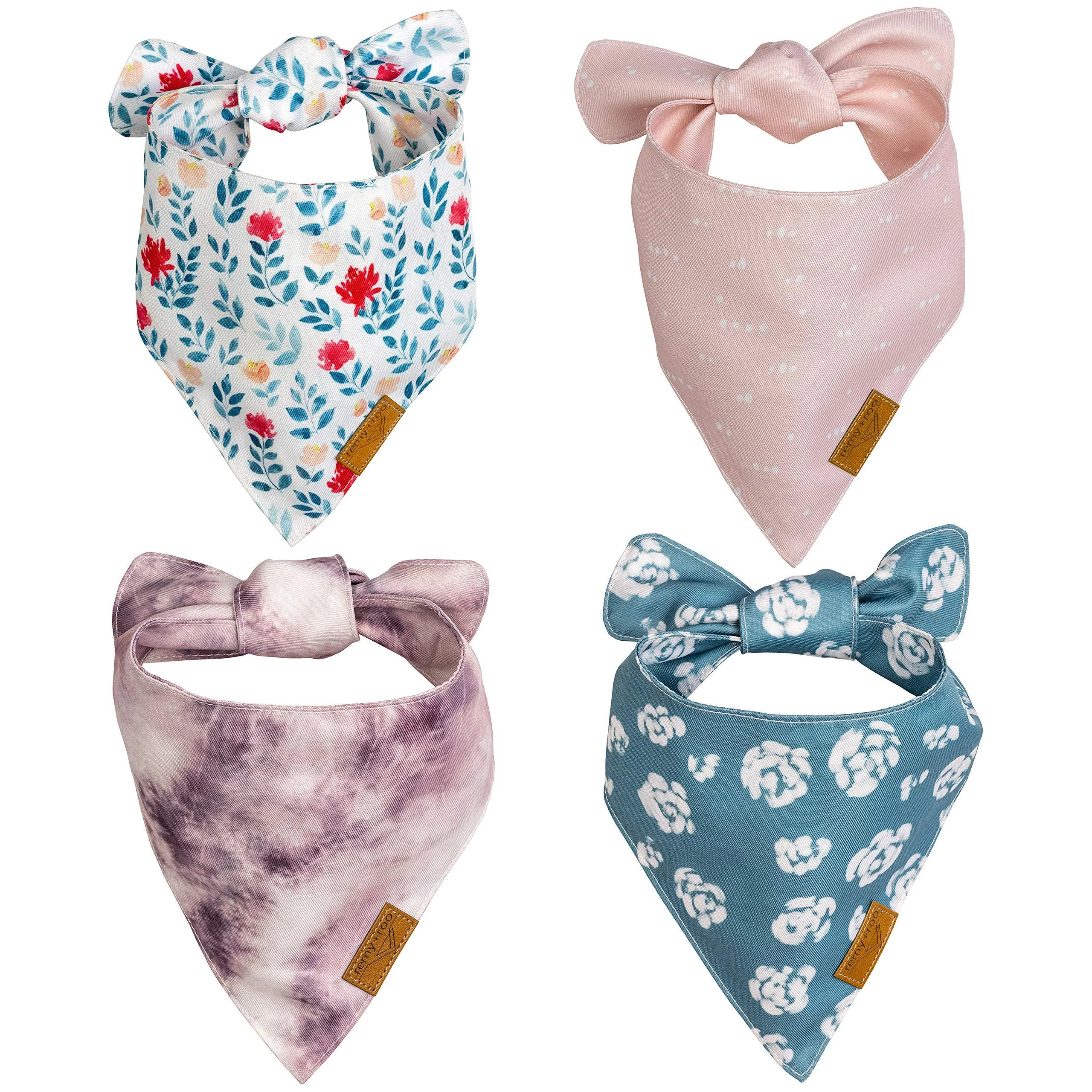 Remy+Roo Dog Bandanas - 4 Pack | Elise Set | Premium Durable Fabric | Unique Shape | Adjustable Fit | Multiple Sizes Offered (Large)