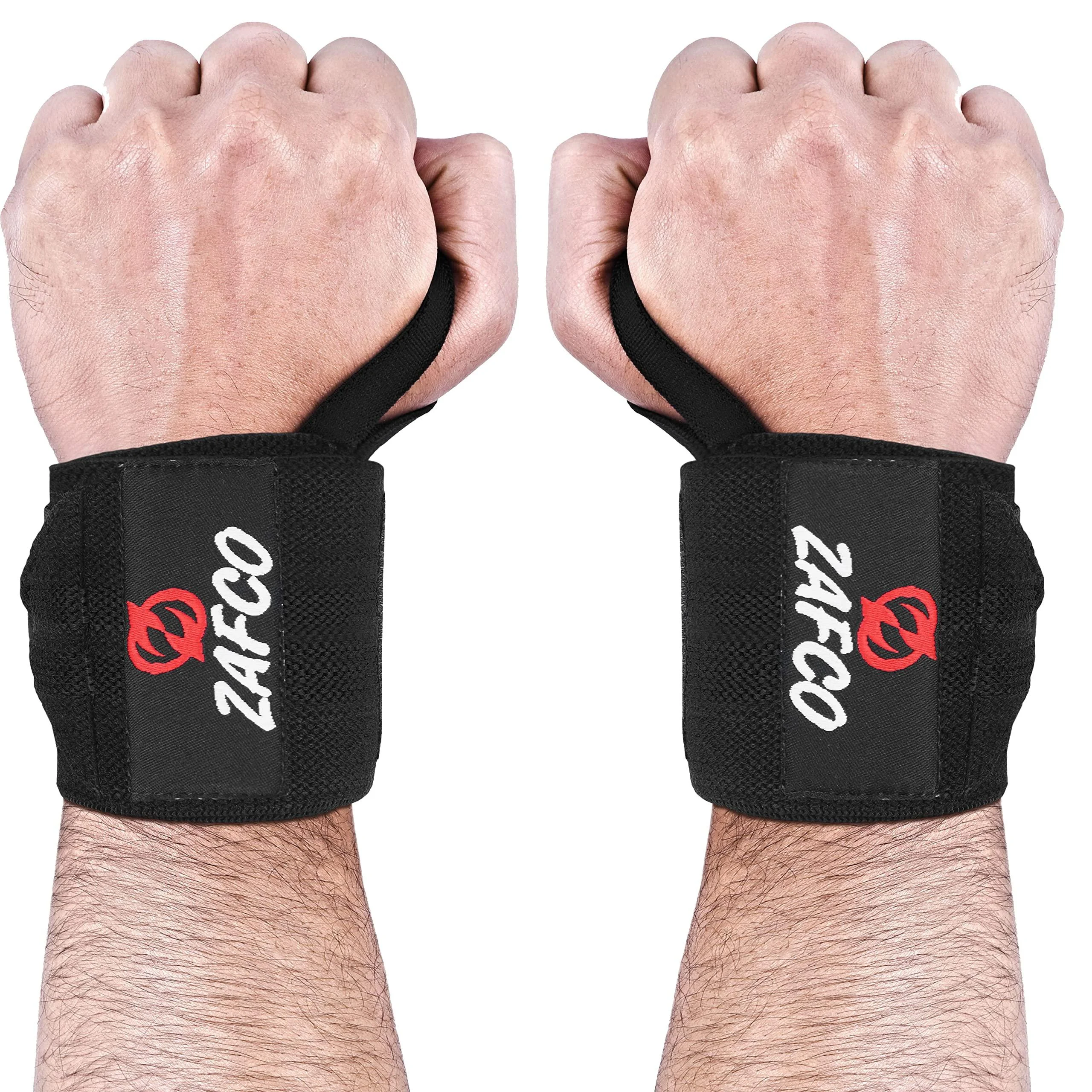 Zafco Sports Weightlifting Wrist Wraps with 18" True Length with Thumb Loop in Premium Quality Brace Your Wrists to Push Heavier, Avoid Injury & Improve Your Workout Instantly - for Men & Women