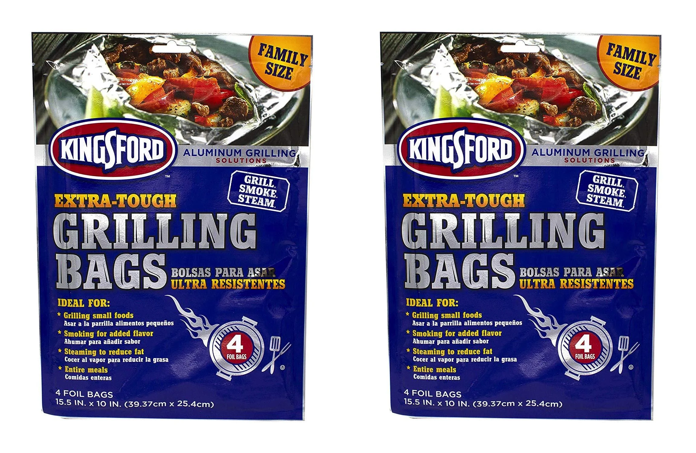 Kingsford Grilling Extra Tough Aluminum Grill Bags, For Locking in Flavors & Easy Grill Clean Up, Recyclable & Disposable, 15.5" x 10", Pack of 4, Silver (wo ack)