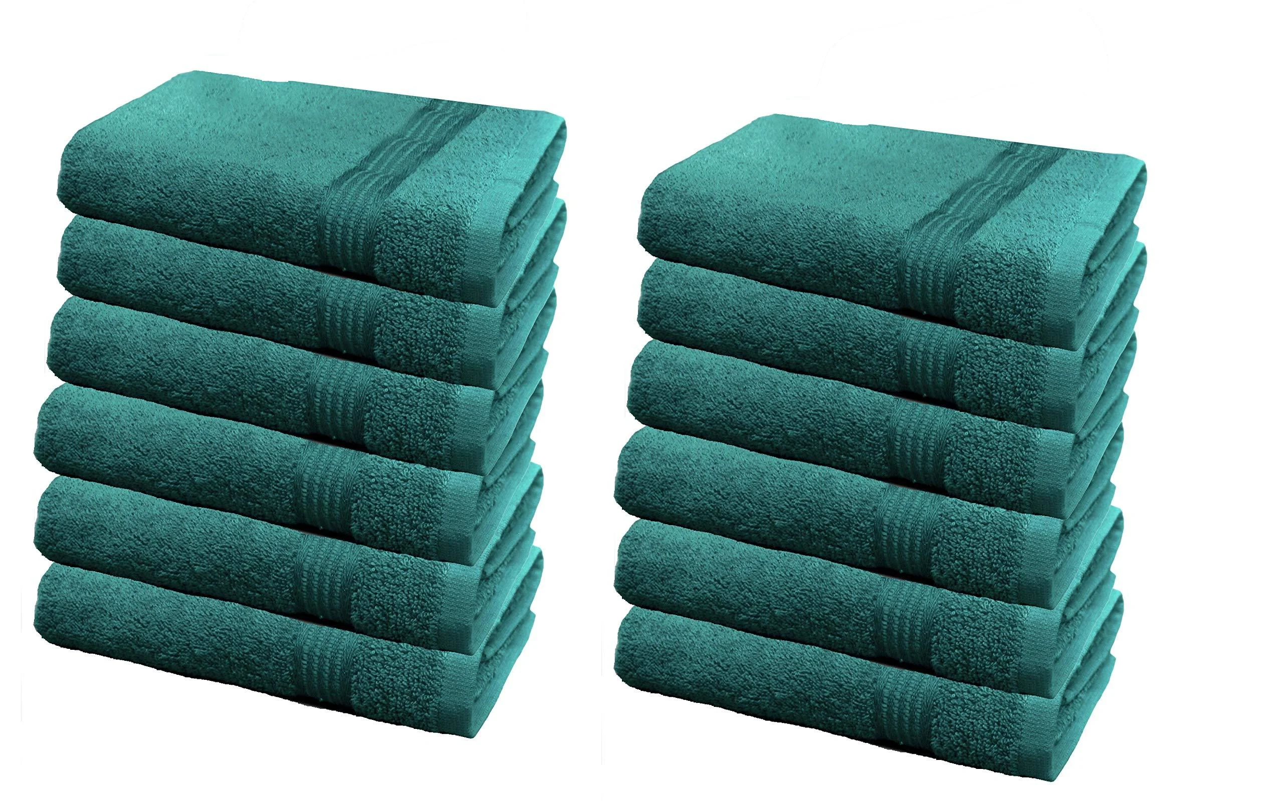 Solid Teal 12 Piece 100% Cotton Washcloth Towel - Context