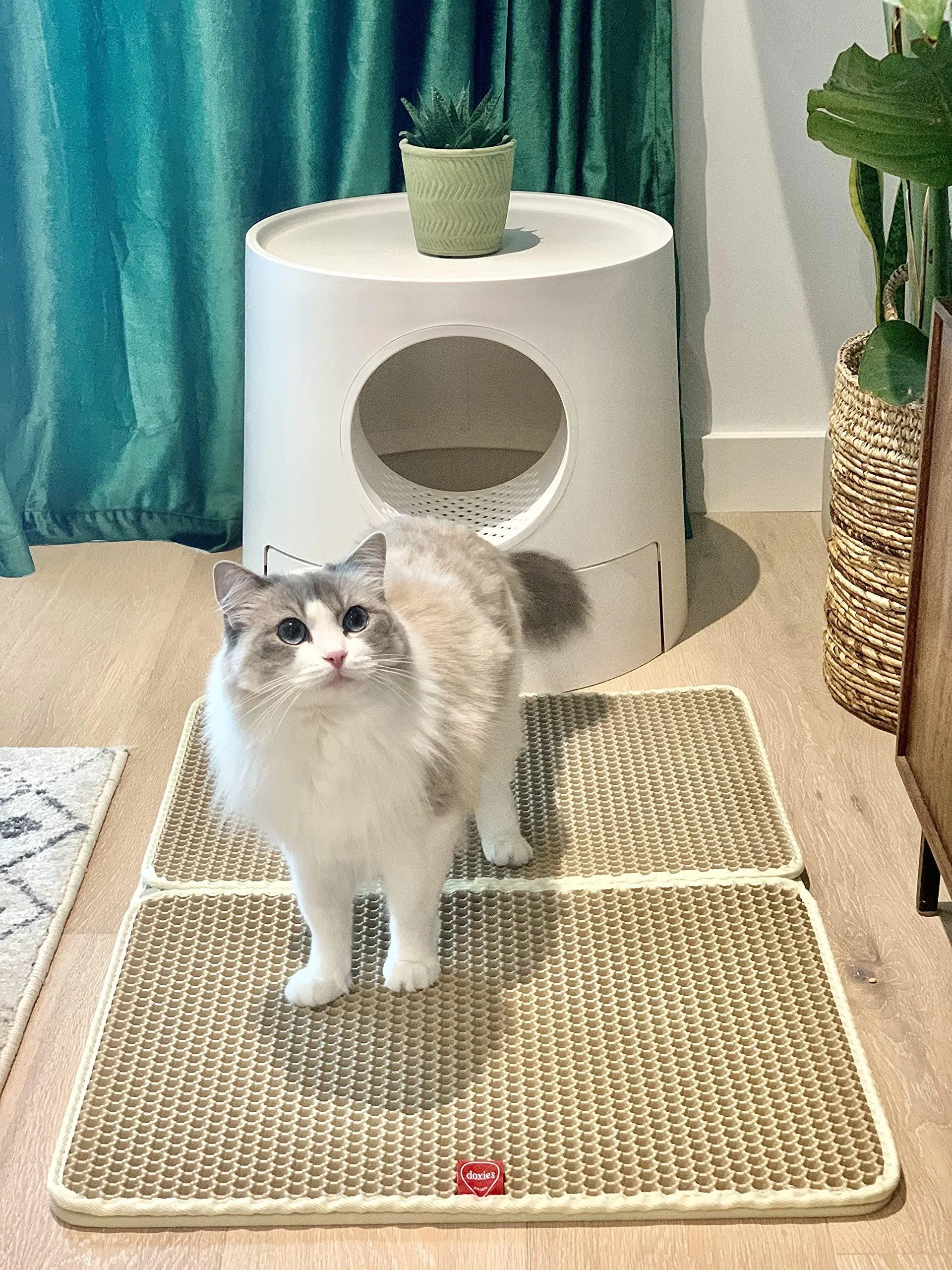 Premium Cat Litter Mat Cat Litter Box Mat Scatter Control Waterproof Double Layer Large Size (XL Biege) - doxie's