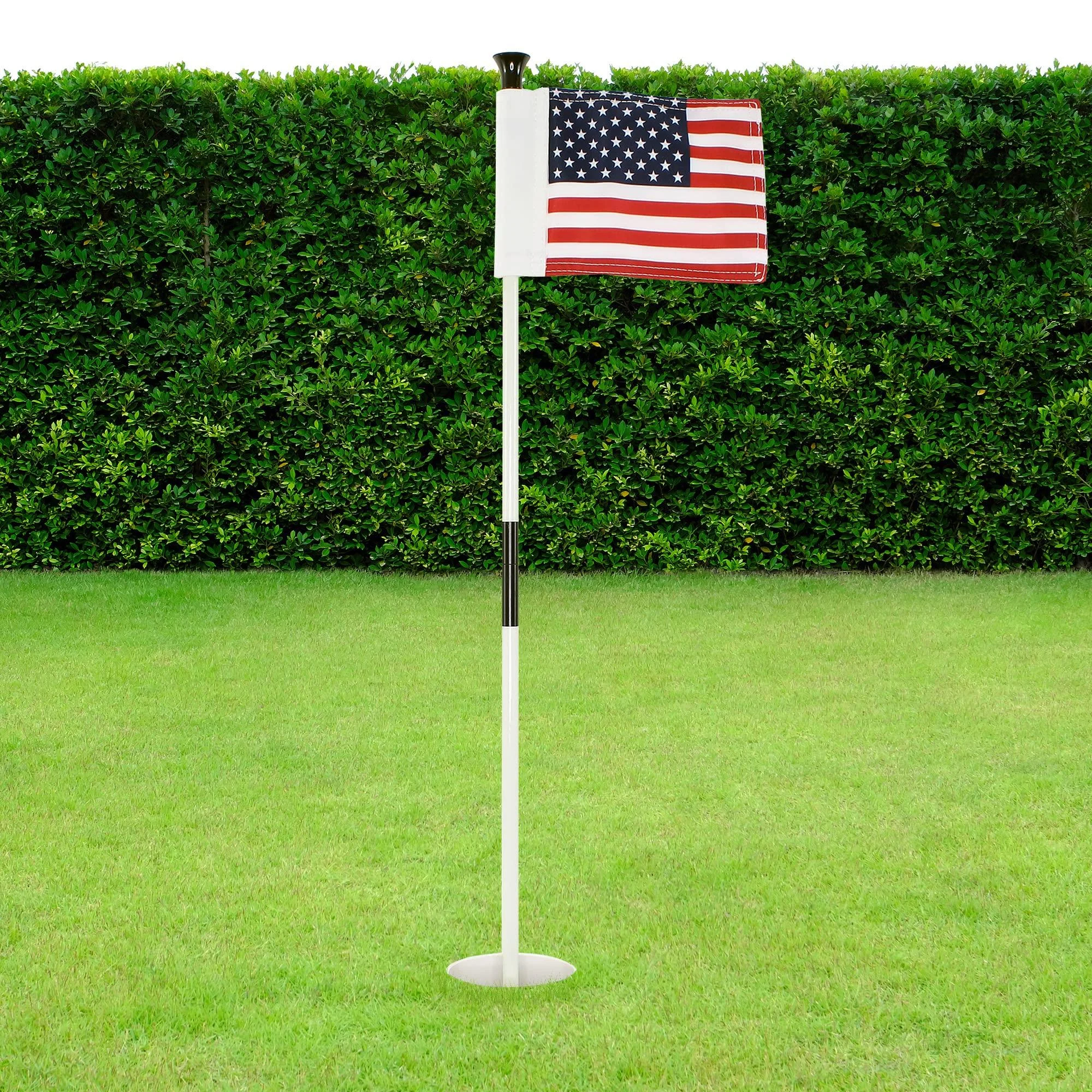 WATSY USA Golf Flagstick Practice Mini Putting Green Flags For Backyard Outdoor Patio Home Training Mini Golf Flag Kit Combo With Putting Hole Cup Portable 2-Section Design - USA Set of 1