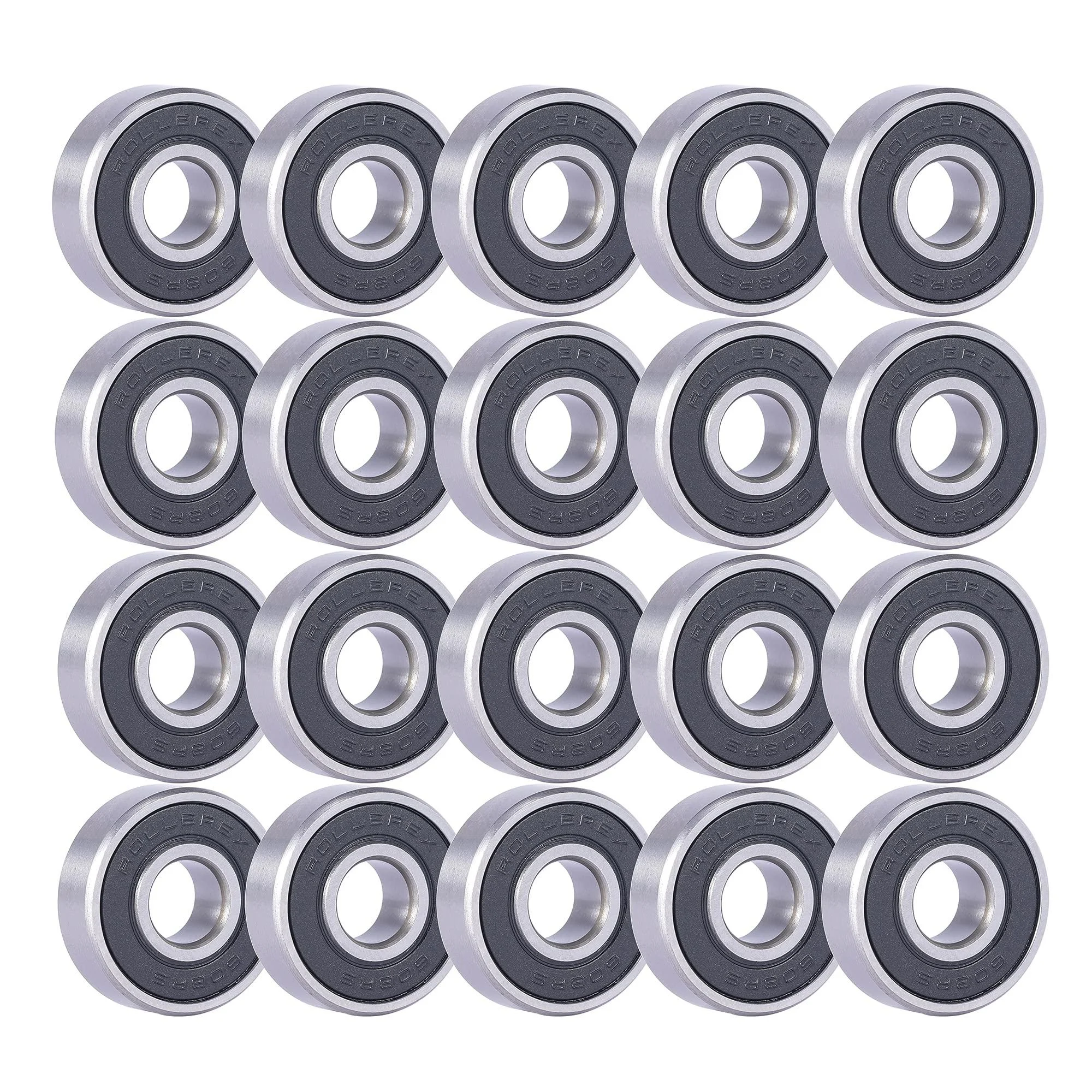 Rollerex 608-2RS Wheel Bearings 20-Pack (for Any Product Using Skate Wheels) (Carbon Steel) - for Inline, Rollerskate, Skateboard, RipStik & More