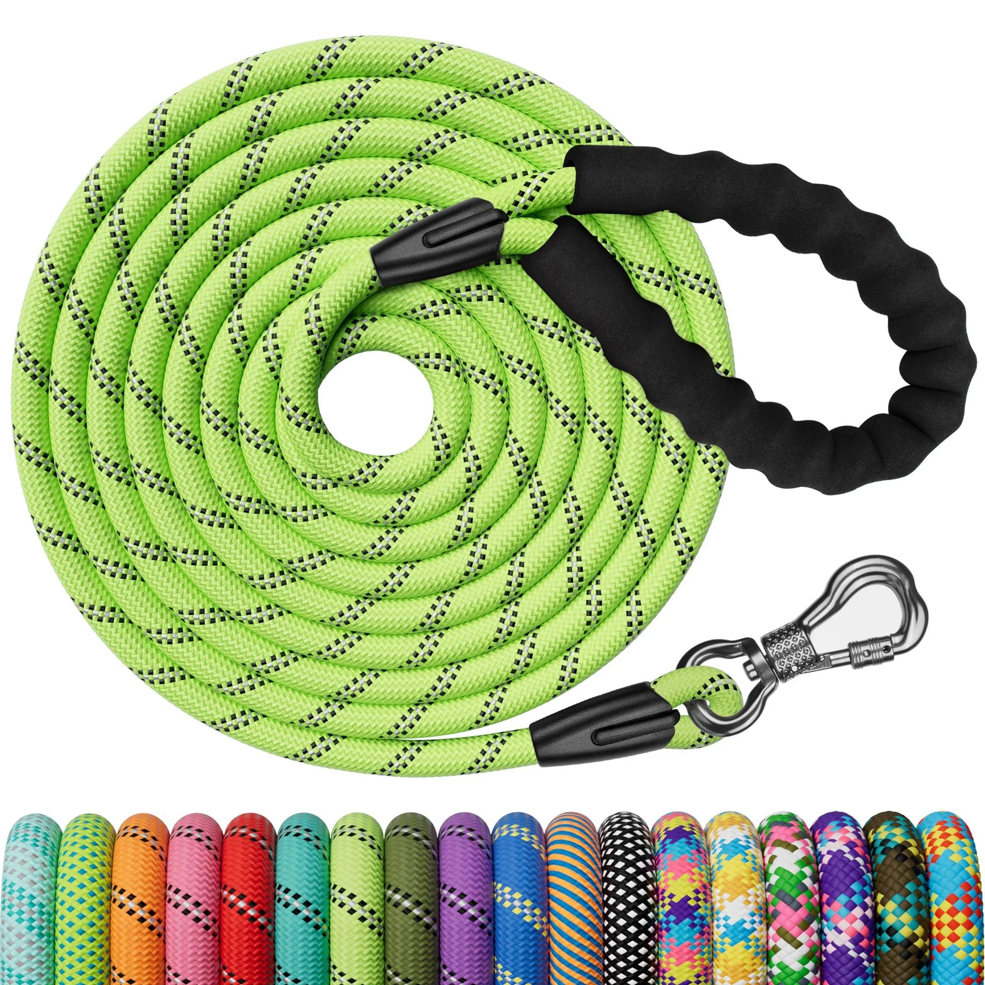 X xben tow lines for dogs 30m thick dog leash with a comfortable padded handle training leash running line for puppies Small medium -sized dogs lockable carabine 30m x8 mm apple green