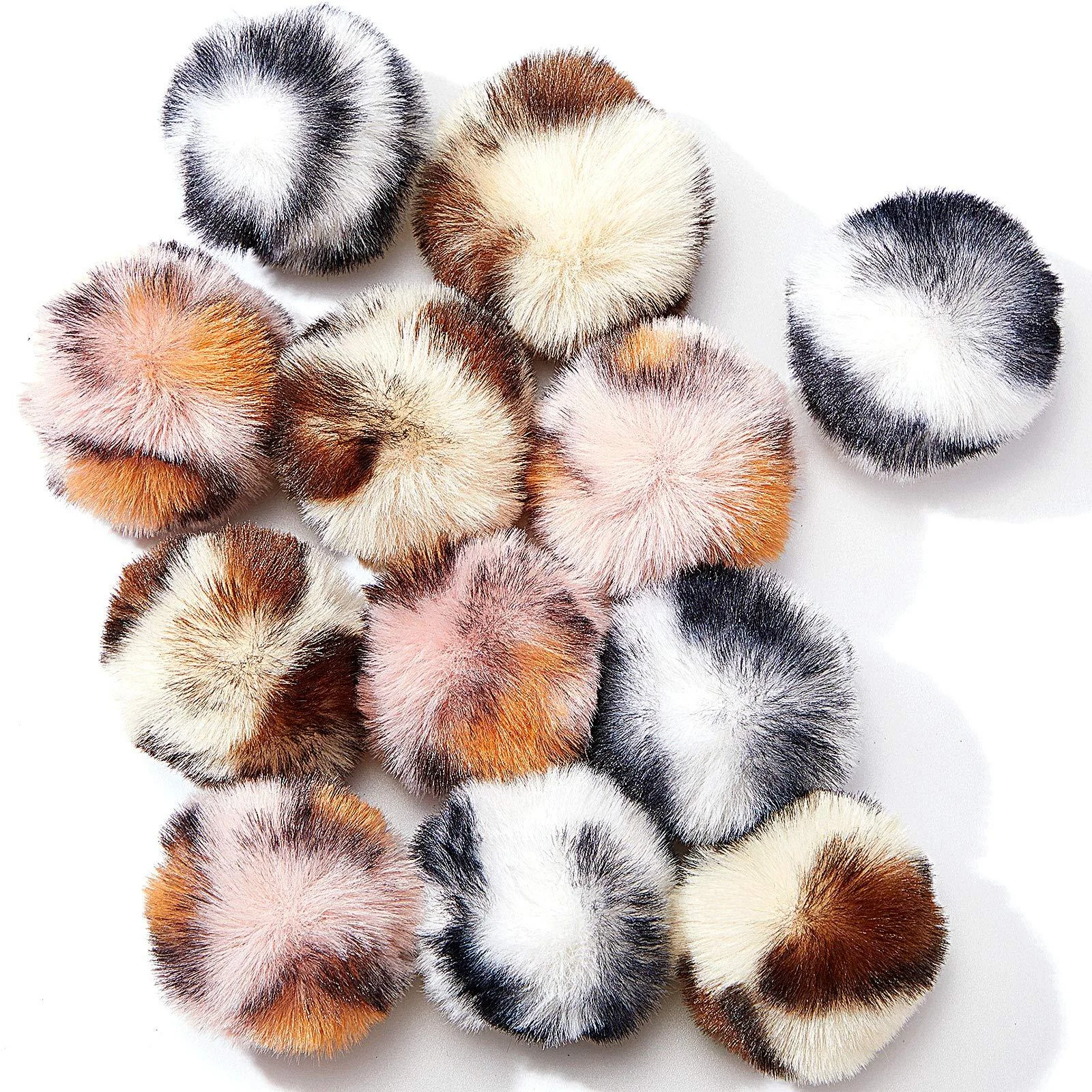 12 Pieces Large Plush Pets Ball Toys Fuzzy Cat Ball Artificial Fur Patch Puff Cat Pom Pom Ball for Indoor Pink Leopard - Weewooday