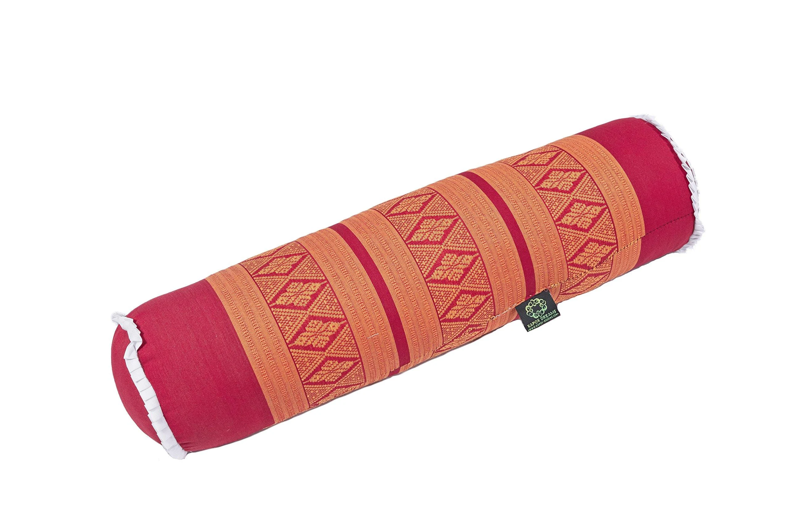 Bolster Pillow , 100 Percent Natural Kapok-Stuffing, Thai Design Orange and Red, 19.5"x5.5". Perfect as Yoga Prop or Decorative Interior Design.