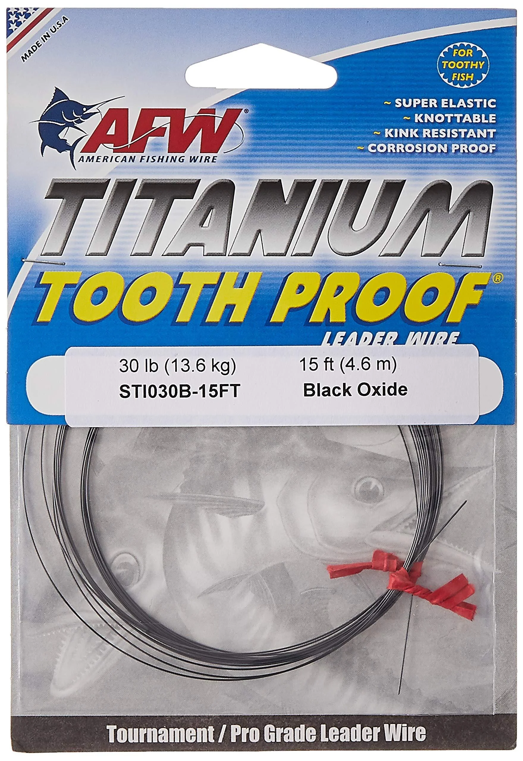 American Fishing Wire Titanium Tooth Proof Single Strand Leader Wire Black 15 Feet, 40 Pound Test