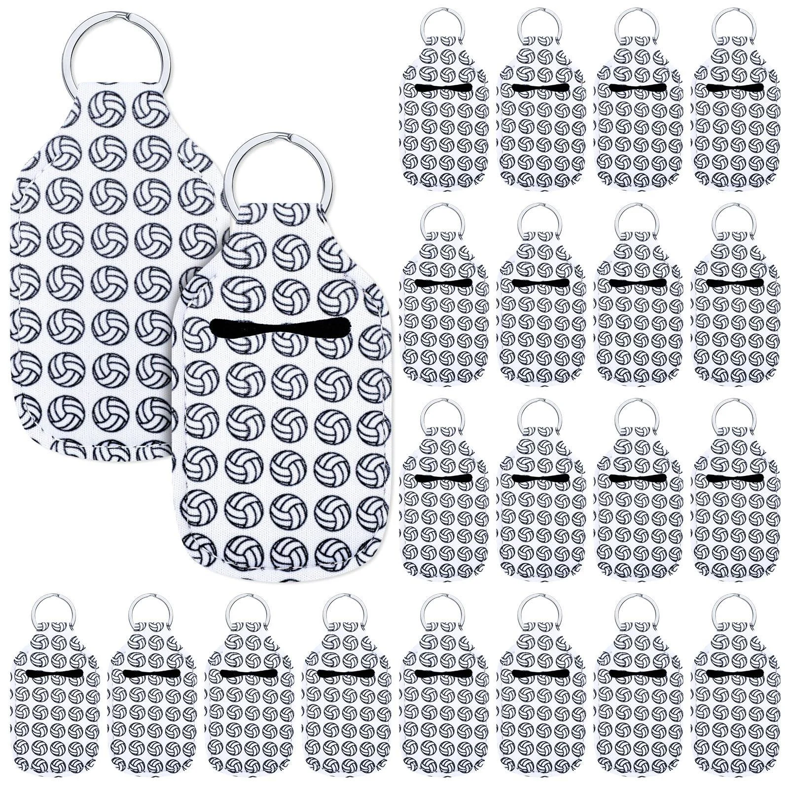 Quelay 20 Pcs Volleyball Hand Sanitizer Holder Volleyball Lipstick Holder Keychains Lip Balm Holder Reusable Empty Travel Size Bottle Holders Key Fob Pouch for Backpack and Purse