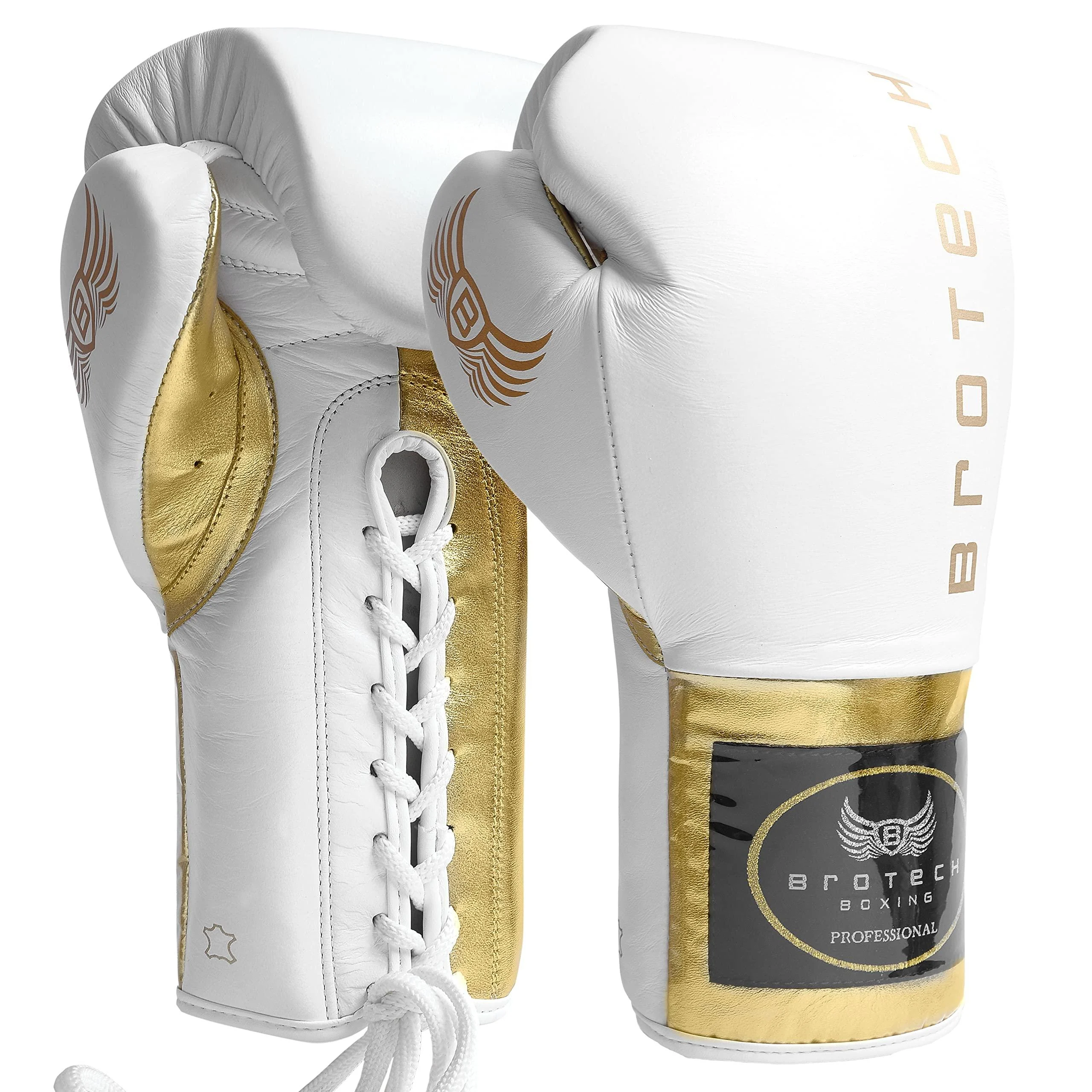 Brotech Pro Boxing Gloves for Men & Women Training, Sparring, Punching, Heavy Bag, Focus Mitts Pads Workout - Kickboxing, Muay Thai, MMA 16 Oz White Gold