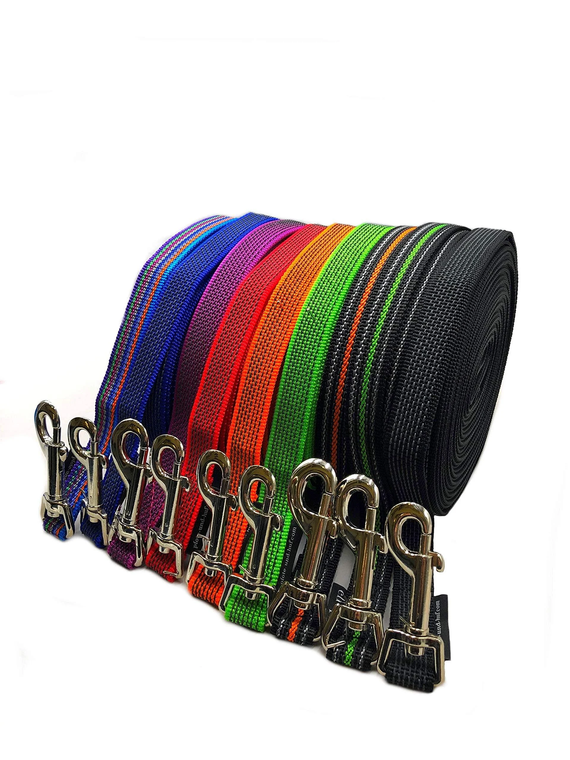 Dragging leash dog linen 1m - 40m/20mm wide/for medium and large dogs with/without hand loop tracking leash/practice leash (5m with hand loop neon -green rubberized) 5m with hand loop neongr n