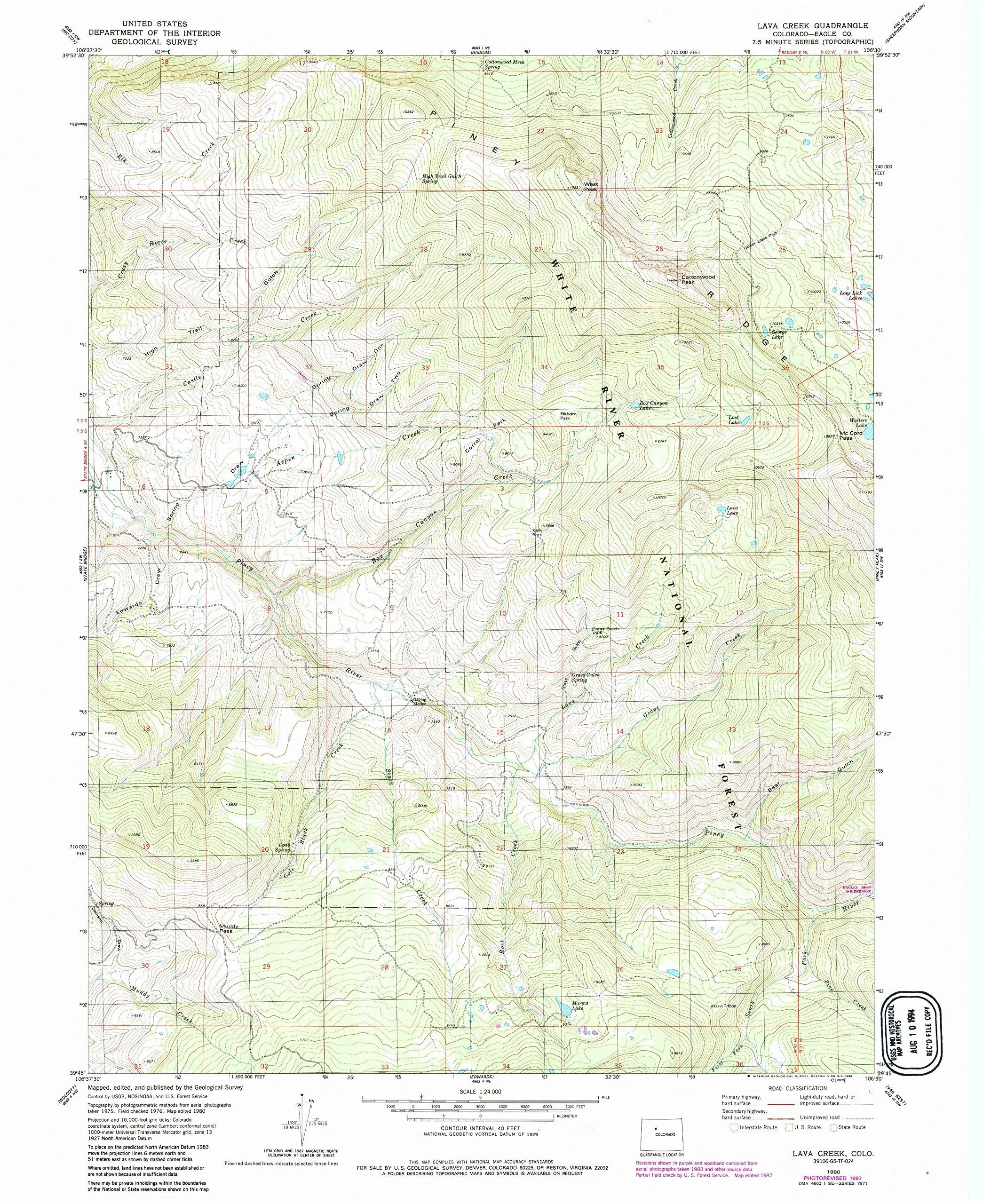 YellowMaps Lava Creek CO topo map, 1:24000 Scale, 7.5 X 7.5 Minute, Historical, 1980, Updated 1988, 26.8 x 21.9 in Regular Paper