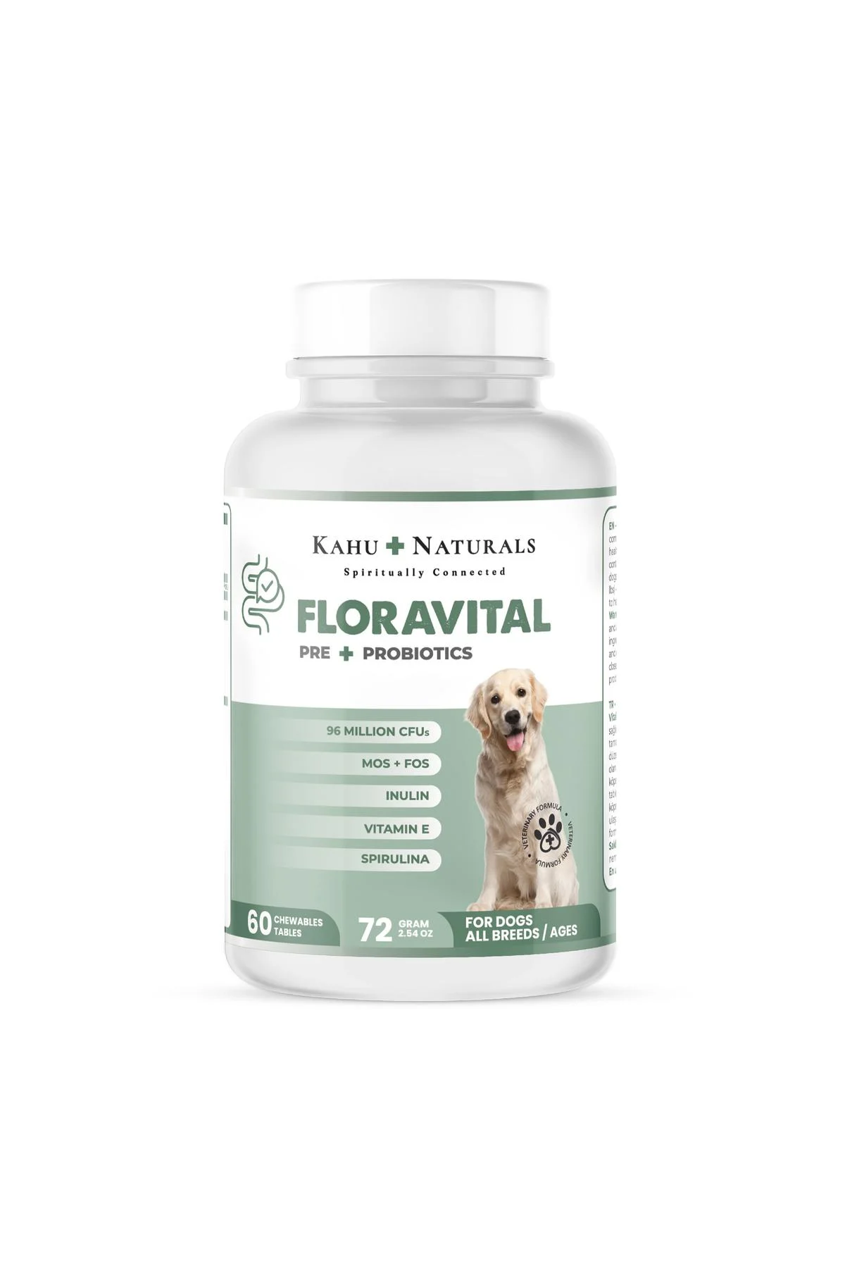 Kahu Naturals Spiritually Connected Floravital Probiotic and Prebiotic Supplement for Dogs 60 Tablets