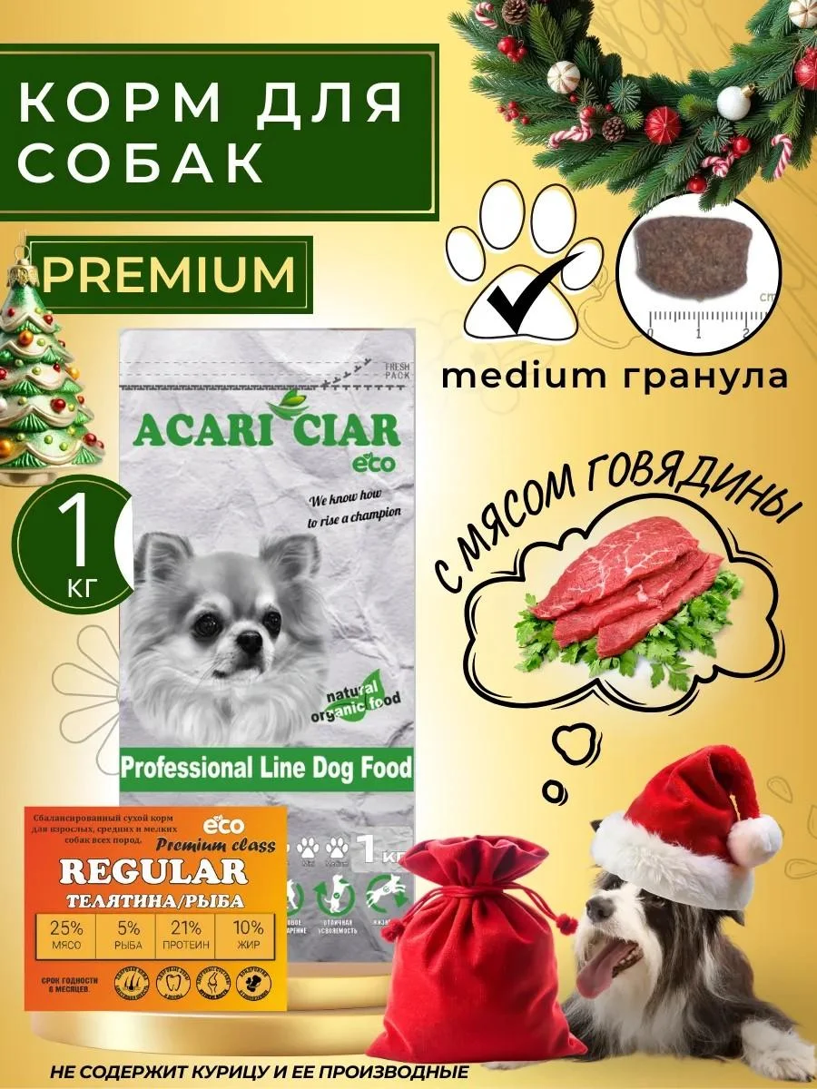 Acari Ciar Dry food for dogs regular with beef 1 kg granl medium