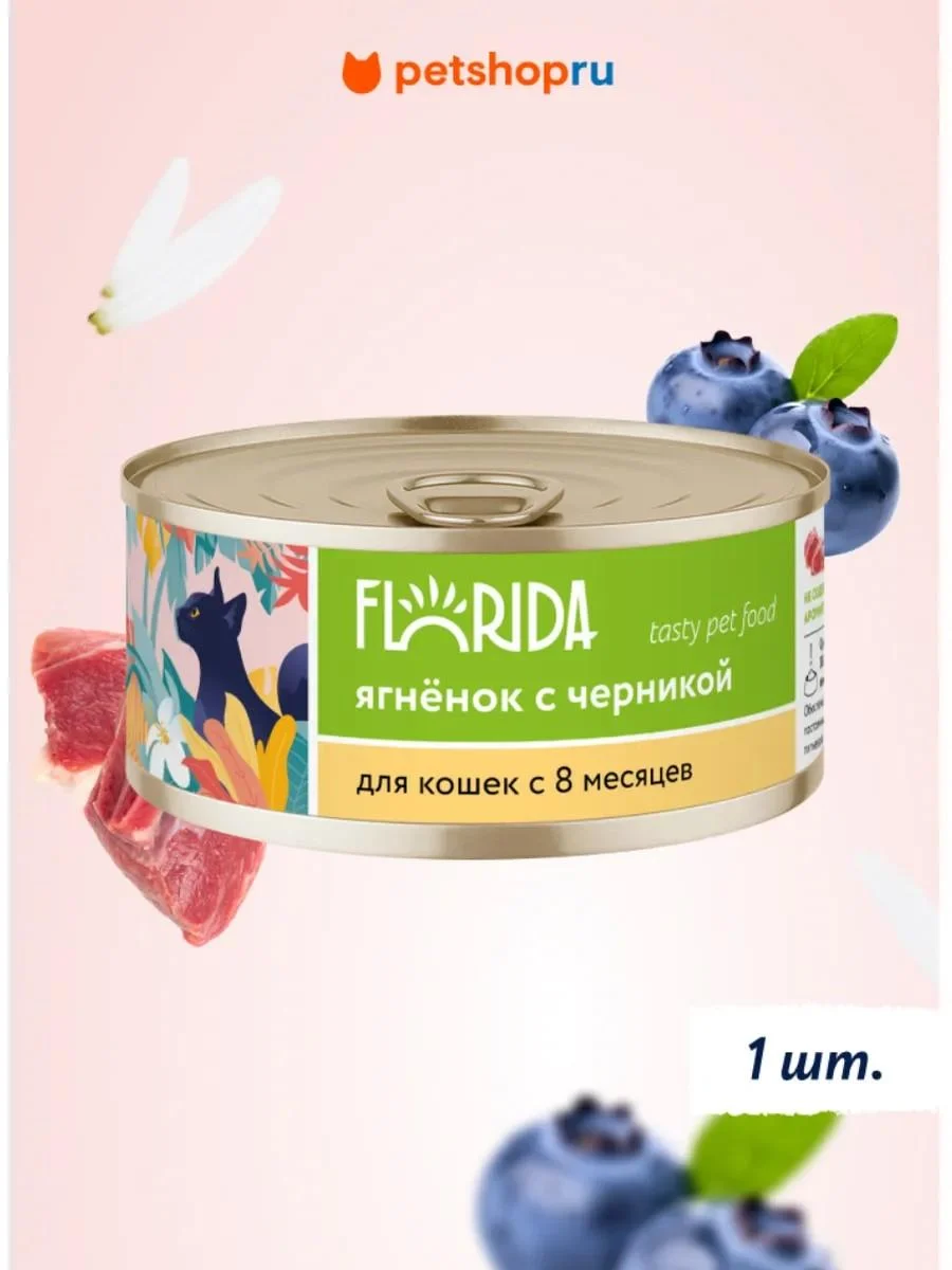 Florida Canned food for cats lambs with blueberries 100 g wet food